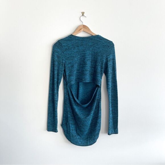 Wilfred Free Luma Blue Black Long Sleeve Top Open Back Slit Women's M V-Neck - Picture 2 of 8